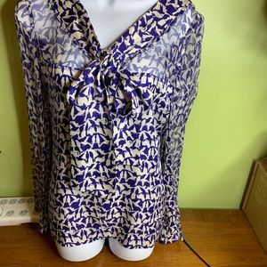 Tory Burch size 4 long sleeve silk blouse and a beautiful blue and sheer details
